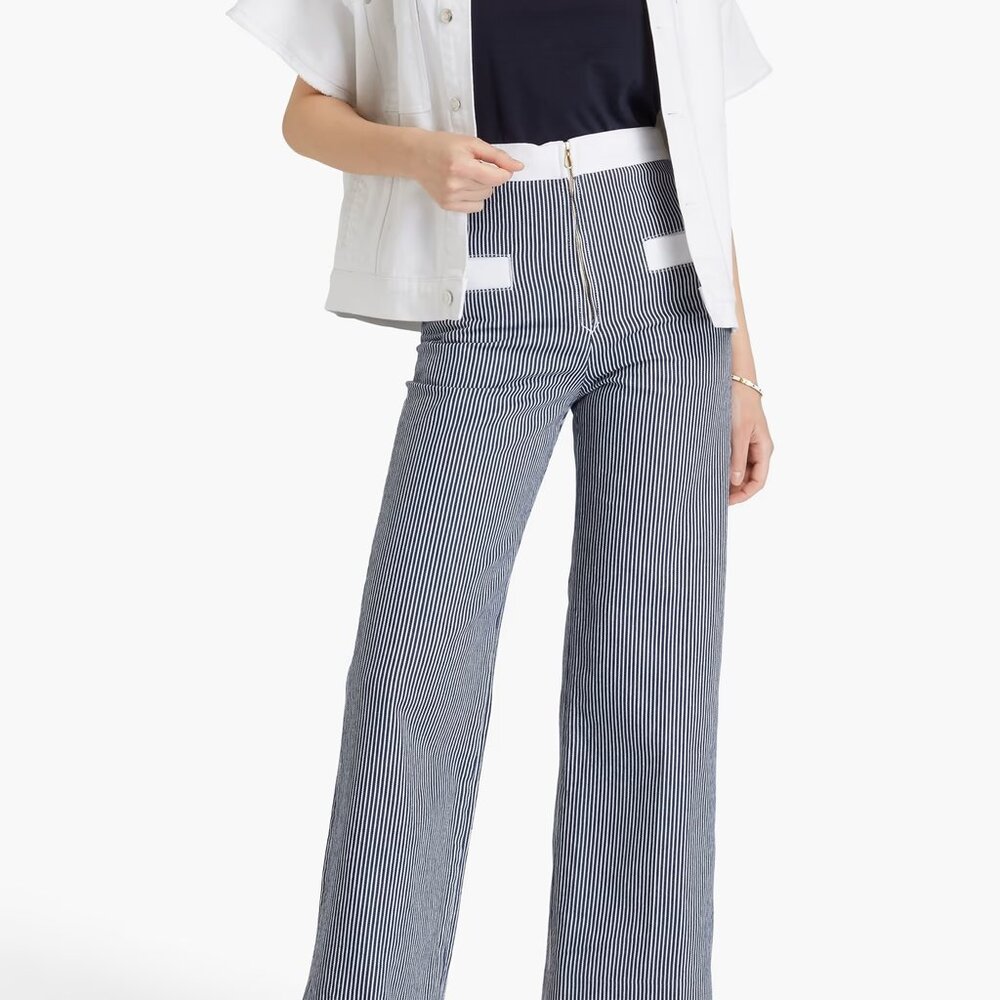 Sandro Women’s Pinstripe High Rise Wide Leg Jean - Size: US 8 - Orig: $370 Navy